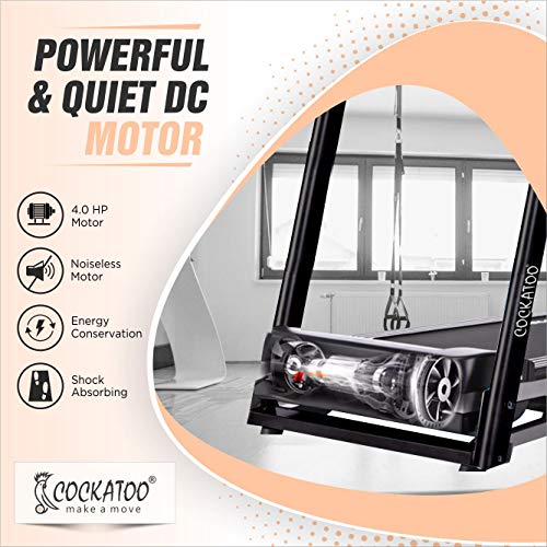 Cockatoo CTM-03 2 HP ( 4 HP Peak) DC-Motorised Treadmill ( Max Speed: 1-14 km/hr , Max Weight: 110 Kg ) with Free Installation Assistance and Fat Measure & Other Features