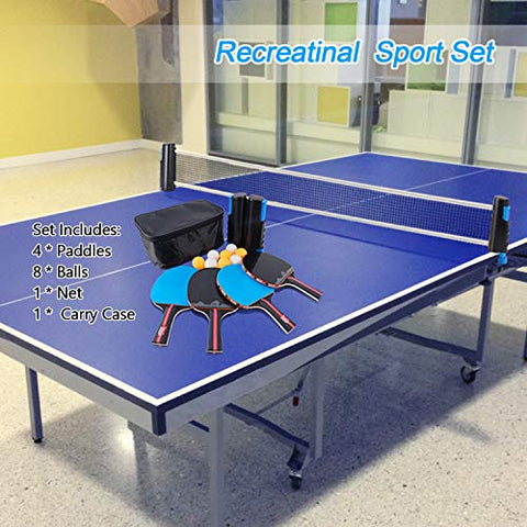 Image of Fostoy Table Tennis Set, 4 Ping Pong Paddles with 8 Table Tennis Balls and Retractable Ping Pong Net, Ideal Indoor and Outdoor Ping Pong Sets, Perfect for Professional and Recreational Games (Blue)