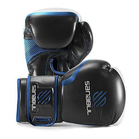 Sanabul Essential Gel Boxing Kickboxing Training Gloves (Black/Metallic Blue, 10 oz)