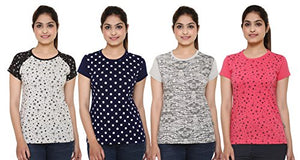 SHAUN Women T-Shirt (105WPtedN4XNPA44_Multicolored_XL_Pack of 4)