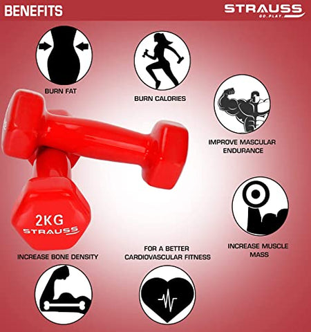 Image of Strauss Vinyl Dumbbell, 2 KG (Pair), 1 KG Each, (Red)