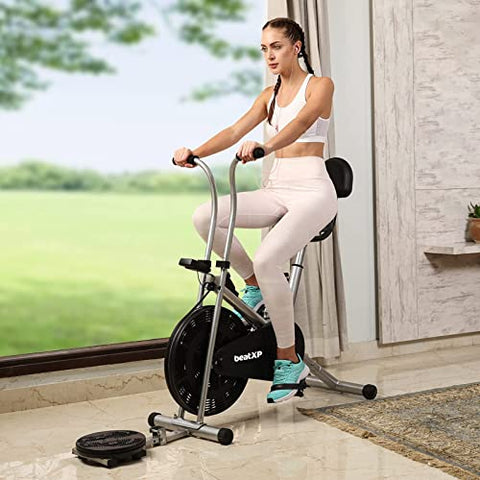 Image of beatXP Tornado Spark 4F Air Bike Exercise Cycle for Home |Gym Cycle for Workout With Adjustable Cushioned Seat |Fixed Handles | Back Support & Tummy Twister With 6 Months Warranty (Grey)
