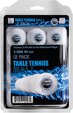 Image of Sportly® Table Tennis Ping Pong Balls, 3-Star 40mm Advanced Training Regulation Size Balls,-12 Pk- White