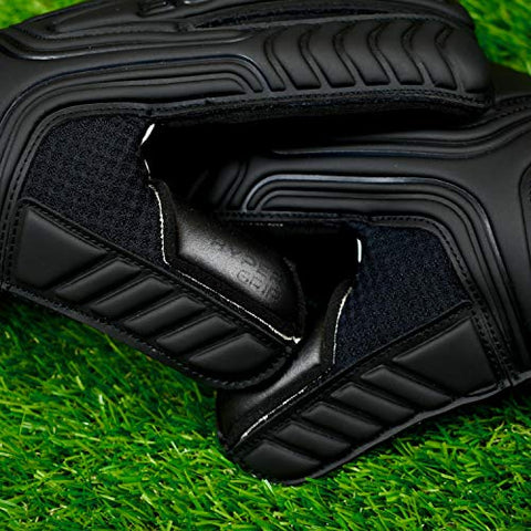 Image of Renegade GK Vulcan Onyx Goalie Gloves with Fingersaves | 3.5+3mm Hyper Grip & 4mm Duratek | Black Soccer Goalkeeper Gloves (Size 6, Youth, Kids, Roll Cut, Level 3)