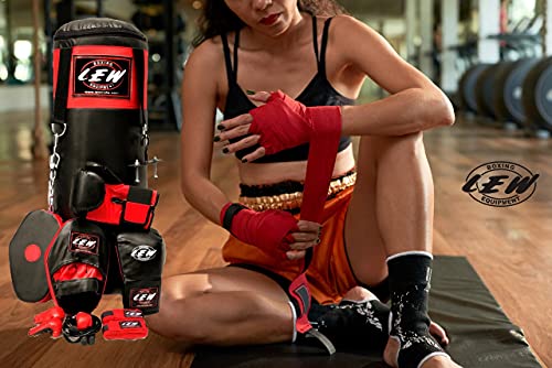 LEW Punching Bag 10 Piece Boxing Set Filled with Heavy Bag