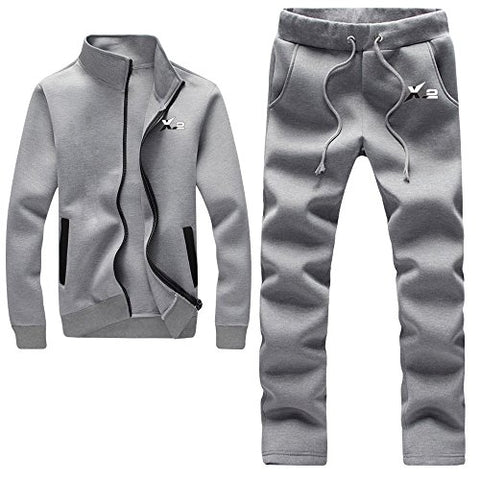 Image of X-2 Athletic Full Zip Fleece Tracksuit Jogging Sweatsuit Activewear Gray L