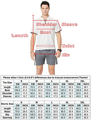 PASOK Men's Casual Tracksuit Short Sleeve Athletic Sports T-Shirts and Shorts Suit Set Red S