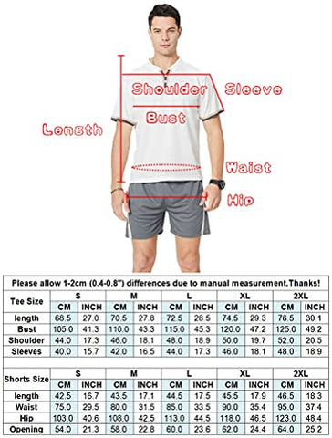 Image of PASOK Men's Casual Tracksuit Short Sleeve Athletic Sports T-Shirts and Shorts Suit Set Red S