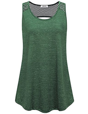 AxByCzD Athleisure Wear for Women,Ladies Soft Breathable Cool Moisture Wicking Keyhole Mesh Stitching Yoga Gym Tank Tops Abrasion Resistant Exercise Sports Jogging Pilates Casual Shirts Green Large