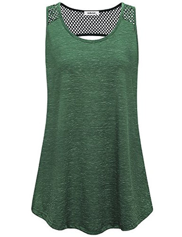 Image of AxByCzD Athleisure Wear for Women,Ladies Soft Breathable Cool Moisture Wicking Keyhole Mesh Stitching Yoga Gym Tank Tops Abrasion Resistant Exercise Sports Jogging Pilates Casual Shirts Green Large