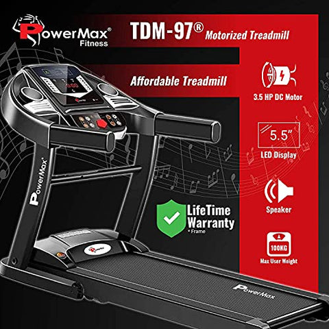 Image of PowerMax Fitness TDM-97 1HP (2HP Peak) Motorized Treadmill with DIY and Virtual Assistance, Home Use