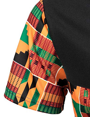 Image of LucMatton Men's African Kente Printed T-Shirt and Shorts Set Sports Mesh Tracksuit Dashiki OutfitsBlack Small