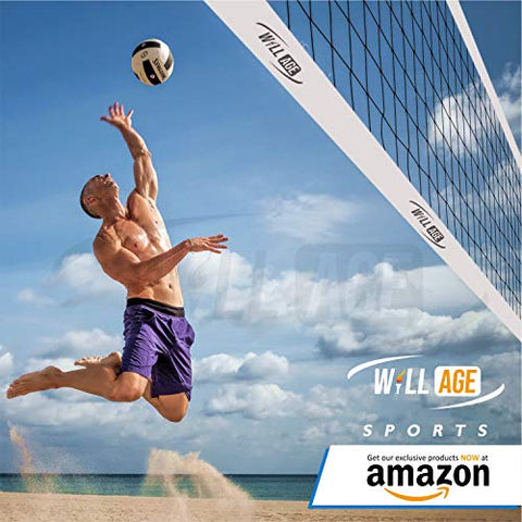 Image of WILLAGE Volleyball net, Volleyball Net Nylon, Black Heavy Duty Machine Made Nylon Volleyball Net (4 Side Tetron Tape)