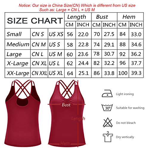Womens Yoga Tank Tops with Built in Bra Strappy Back Workout Tops Sports Racerback Activewear (#B-Red, X-Large)