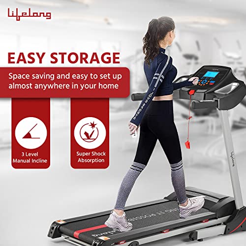 Lifelong LLTM153 Fit Pro 4.5 HP Peak Motorised with LCD Display, Max Speed 14km/hr| Max User Weight 110Kg, Heart Rate Sensor, Manual Incline, Speaker|Treadmill for Home(Free Call Installation Assistance)