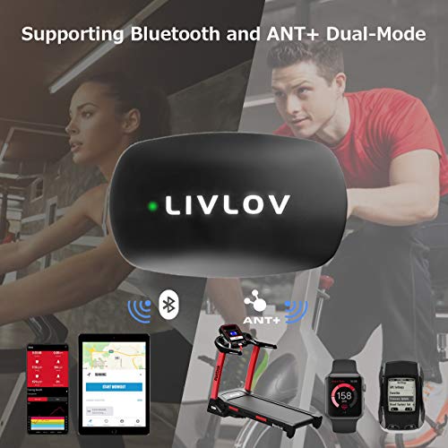 LIVLOV V6 Heart Rate Monitor Chest Strap Fitness Tracker IP67 Waterproof for Wahoo, Polar Beat, Strava, Zwift, Nike+ Run Club, Support Bluetooth 5.0 and ANT+, iPhone & Android Compatible