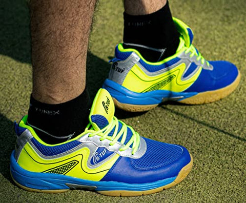 Image of B-TUF Men's Blue, Green Closed-toe Badminton Shoes - 8 UK