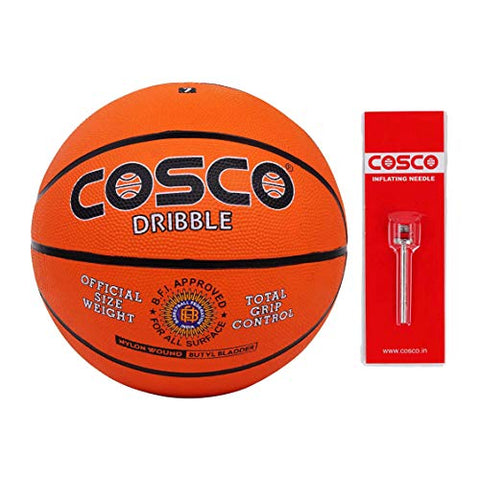 Image of Cosco All Court Tennis Ball, Pack of 3 (11004)+Cosco 13013 Dribble Basket Ball, Size 7 (Orange)