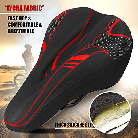 Image of FABSPORTS Premium Microfiber Bicycle Saddle Pad, Extra Gel Cushion Bike Seat Cover Fits Narrow/Slim Seats (Red, 11x7.5 Inch)