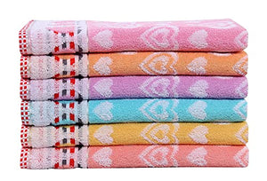 Beautiful Homes Cotton Hand Towel with Unique for Active Feel, Quick Absorption and Faster Drying Towel,Set Of 6 (Heart-Multi-SF6)