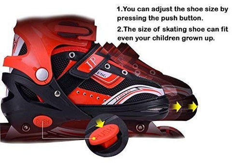 RIVET ENTERPRISE Red Inline Skates Size Adjustable All PU Wheels with Aluminum-Alloy, LED Flash Light, Age Group 6-14 Years