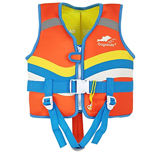 Kids Life Jackets Swim Vest - Toddler Life Vest Learn to Swim, Unisex-Child Swim Trainer Vest with Emergency Whistle & Adjustable Safety Strap (Orange, M)