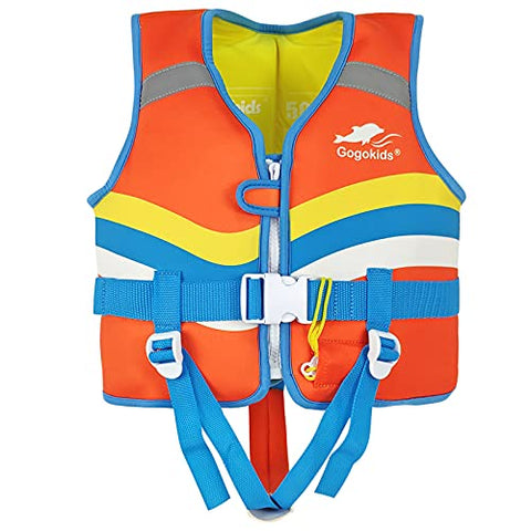 Image of Kids Life Jackets Swim Vest - Toddler Life Vest Learn to Swim, Unisex-Child Swim Trainer Vest with Emergency Whistle & Adjustable Safety Strap (Orange, M)