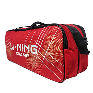 Li-Ning ABDP-374 Champ 6 in 1 Nylon Polyester Badminton Kitbag - with Additional Shoe Bag - Red
