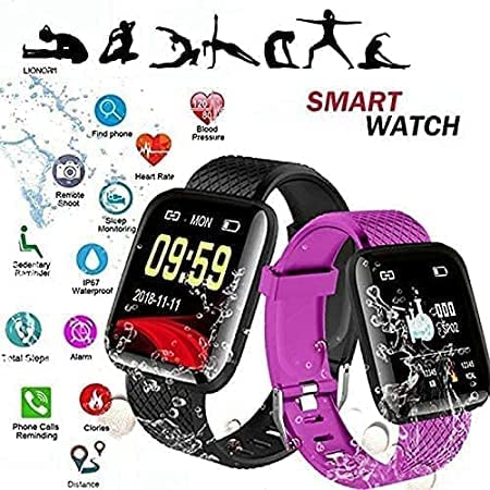 RIZZER ID116 Plus Bluetooth Fitness Smart Watch for Men Women and Kids Activity Tracker (Black)