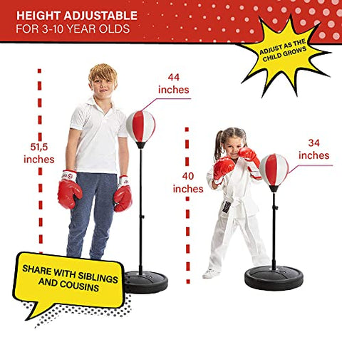 Image of whoobli Punching Bag for Kids Incl Boxing Gloves | 3-8 Years Old Adjustable Kids Punching Bag with Stand | Boxing Bag Set Toy for Boys & Girls