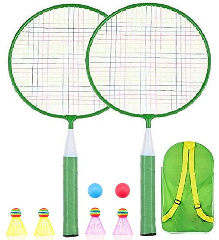 Badminton Racket for Children 1 Pair, Nylon Alloy Durable Badminton Racquet Set for Kids Indoor/Outdoor Sport Game（Including 4 Badminton and 2 Table Tennis）(Green)