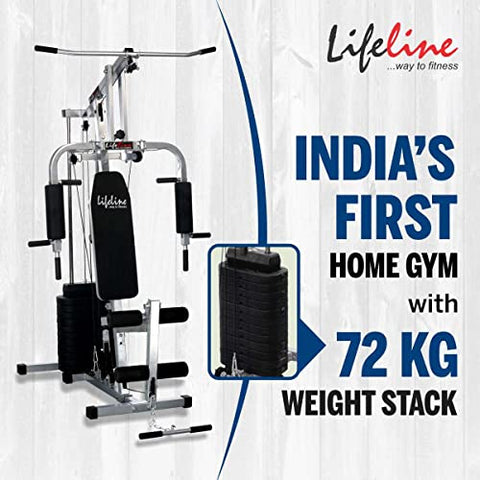 Image of Lifeline Fitness HG-002 Multi Home Gym Multiple Muscle Workout Machine Chest Biceps Back Triceps Legs for Men at Home, 72kg Weight Stack, Made in India (with LT-202 Manual Treadmill 3in1)