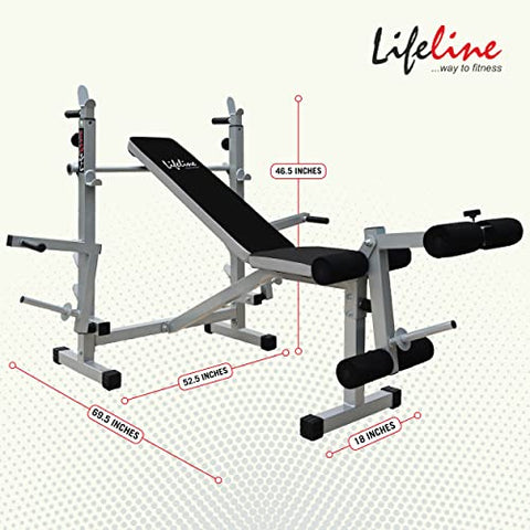 Image of Lifeline HG-005 Multi Home Gym Machine with Preacher Attachment and LB-309 Multi Adjustable (Incline, Flat & Decline) Bench with Leg Curl/Extension and Dumbbell Fly