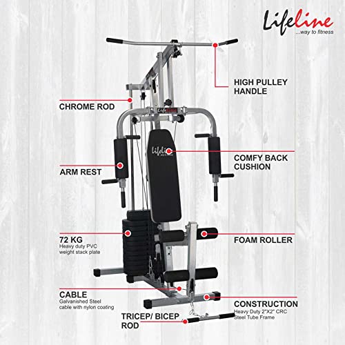 ifeline Fitness HG-002 Multi Home Gym Chest Biceps Back Triceps Legs for Men, 72kg Weight Stack, Free Installation Assistance (with LB-309 Multi Bench)