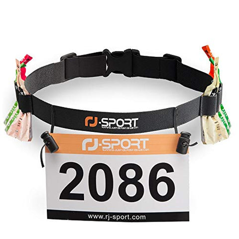 Image of RJ-Sport Race Number Belt - Triathlon Race Belt BIB Holder with 6 Energy Gel Loops for Triathalon, Marathon, Running and Cycling