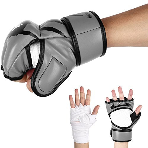 Brace Master Boxing Gloves MMA Gloves for UFC Training Men and Women Leather More Padding Punching Bag Gloves for The Kickboxing, Sparring, Muay Thai Heavy Bag (Small, Gray)