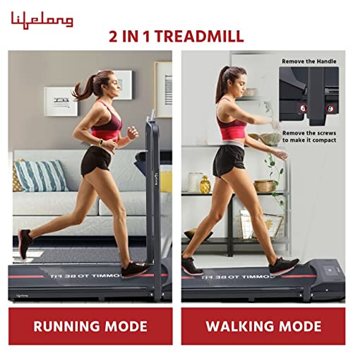 Lifelong Treadmill LLTM162 Fit Pro 2 HP Peak DC Motorized|Under Desk Treadmill| Home Workout | Max Speed 8 Km/Hr | Walking Pad | Max User Weight 110 Kg | Free Installation Assistance | Black
