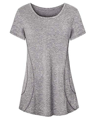 Luranee Athletic Shirts for Women, Short Sleeve Workout Clothes Slim Sport Outfits Recreation Outdoor Exercises Easy Dry Lightweight Basic Tees Pilates Tennis Climbing Fishing Wear Apparels Grey M