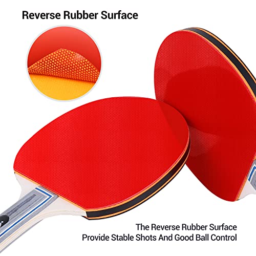 Table Tennis Set,Red and Black Double-Sided Table Tennis Set of 2 Rackets and 4 Balls and Storage Bag for Children Adult Indoor/Outdoor Games,Best Gift for Boys and Girls
