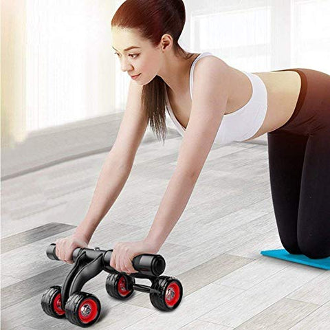Image of Wazdorf Anti Skid Double Wheel Total Body AB Roller Exerciser for Abdominal Stomach Exercise Training with Knee Mat Steel Handle, Roller for Exercise, Excersice Roller (4 Wheel Roller)