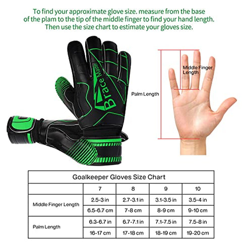 Image of Goalie Gloves with Fingersaves, Black 3+3MM Latex Soccer Gloves Goalkeeper Glove for Youth Kids Adult(Black-Green 10)