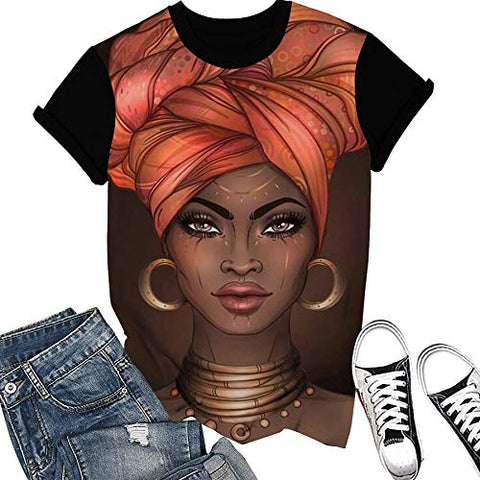Image of HAHTUUE Women's T-Shirts Afro Girl African American - Black Natural Hair Styles 3D Floral Print Casual Tops for Women Tees M