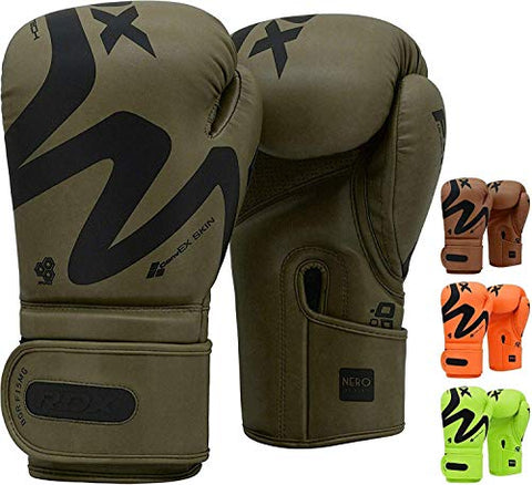 Image of RDX Boxing Gloves for Training & Muay Thai | Convex Skin Leather Gloves for Sparring, Kickboxing, Fighting, Punch Bags, Double End Speed Ball & Focus Pads Punching