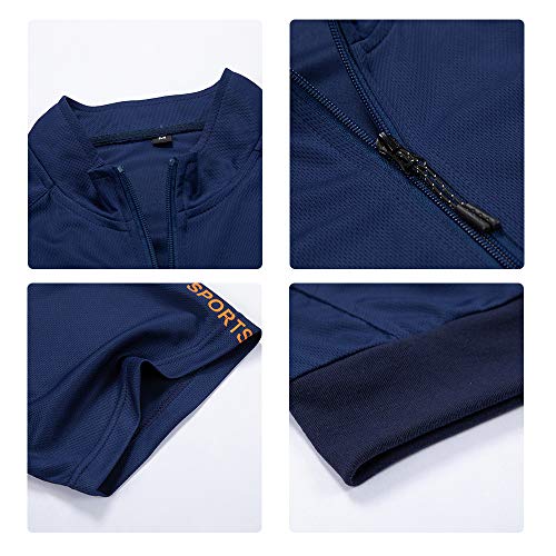 TOLOER Men's Zipper Short Sleeve Jacket and Shorts Stripe Drawstring Waistband Tracksuit Navy XX-Large