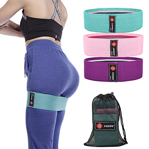 Image of ZOSOE Fabric Resistance Loop Bands for Exercise,3 Pack Non-Slip Workout Fitness Resistance Bands for Men and Women and Workout Non Slip Hip Booty Bands for Squats, Action Guide &Carry Bag (Set of - 3)