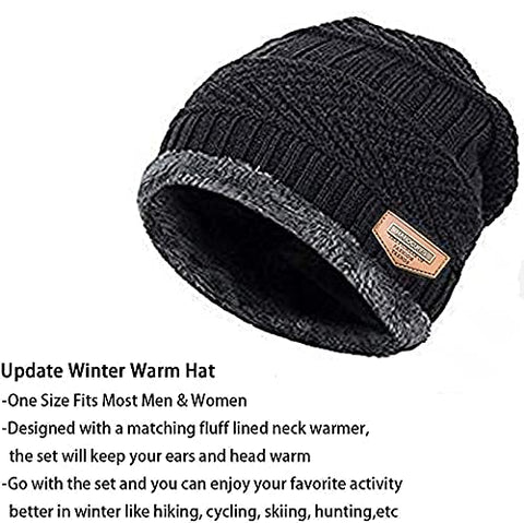 Image of Handcuffs Winter Beanie Hat Scarf Set 2-Pieces Warm Knit Hat Thick Fleece Lined Winter Hat & Scarf for Men Women (Black)