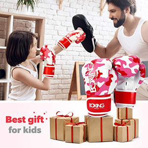 Kids Boxing Gloves, Boxing Gloves for Children 5-12 Youth Boys Girls Toddler PU Cartoon Sparring Training Boxing Gloves for Punching Bag, Kickboxing, Muay Thai, MMA (Red)
