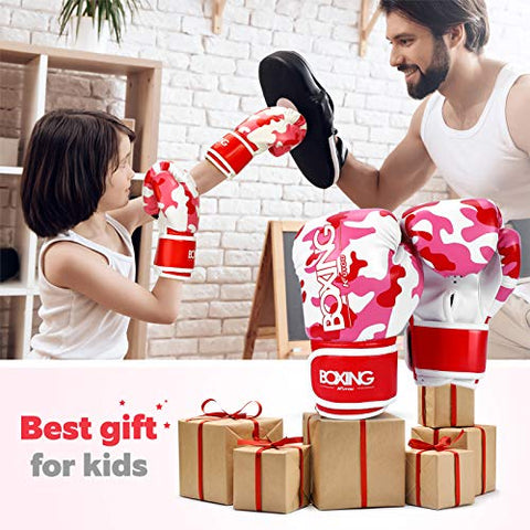 Image of Kids Boxing Gloves, Boxing Gloves for Children 5-12 Youth Boys Girls Toddler PU Cartoon Sparring Training Boxing Gloves for Punching Bag, Kickboxing, Muay Thai, MMA (Red)