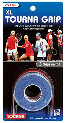Image of Tourna Grip XL Original Dry Feel Tennis Grip TG-1-XL , 3 Grips on Roll, Blue (99 cm x 29 mm)