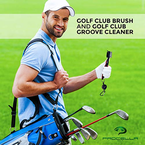 Image of Procella Golf Club Brush - Must-Have Golf Tool for Cleaning Dirty Clubs - Golf Club Cleaner for Irons & Woods - Golf Brush and Groove Cleaner with Carabiner - Nylon & Wire Golf Club Cleaning Brush